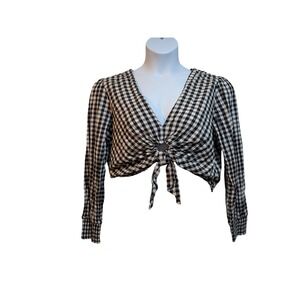 SO Women XL Black White Plaid Crop‎ Top Rodeo Coastal Cowgirl Boho Clubwear